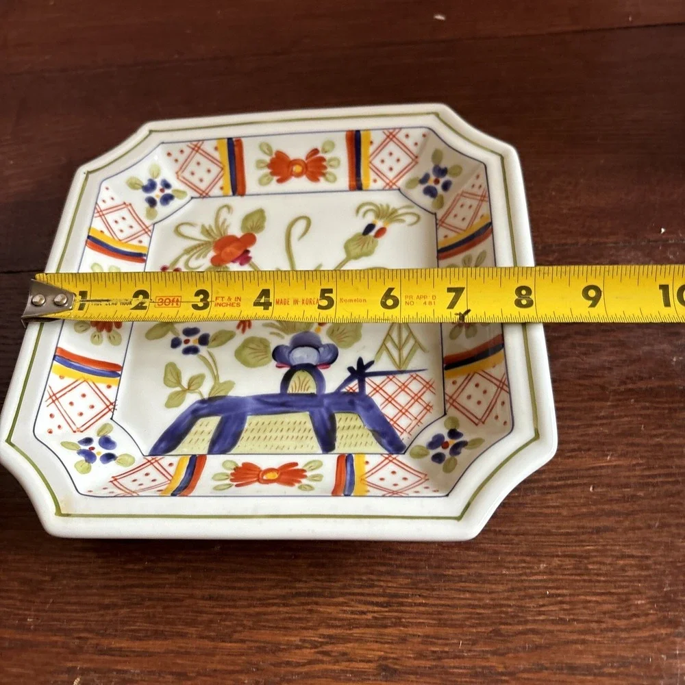 Square Decorative Plate Andrea by Sadek Colorful Floral‎ w/ Hanger 8600 Japan 8